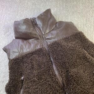 Lamarque Womens Brown‎ Leather Sherpa Puffer Vest Size M